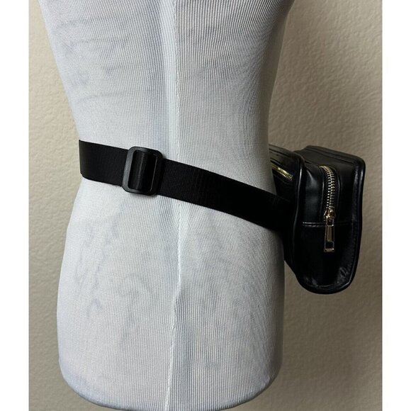 Amanda Uprichard Belt Bag Black Vegan Leather Gold Hardware Travel‎ Purse New - Picture 3 of 13